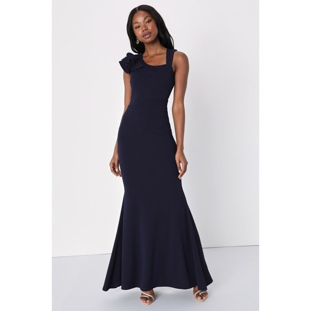 Lulus Lucette Navy Blue Sleeveless Ruffled Mermaid Maxi Dress - Size M